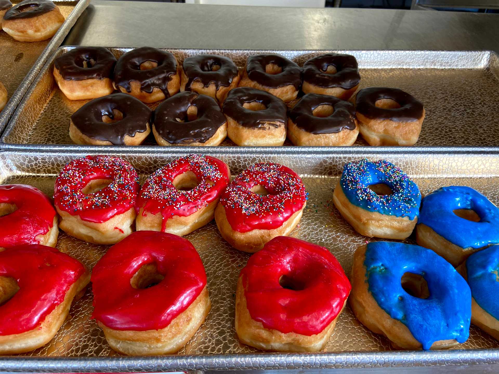 Variety of iced donuts